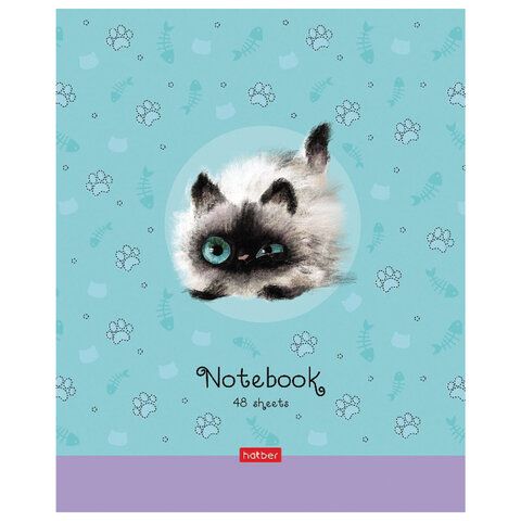Тетрадь А5 48 л. HATBER 5 шт. скоба, клетка, обложка картон, "Кошарики" (5 видов в спайке), 48Т5В1