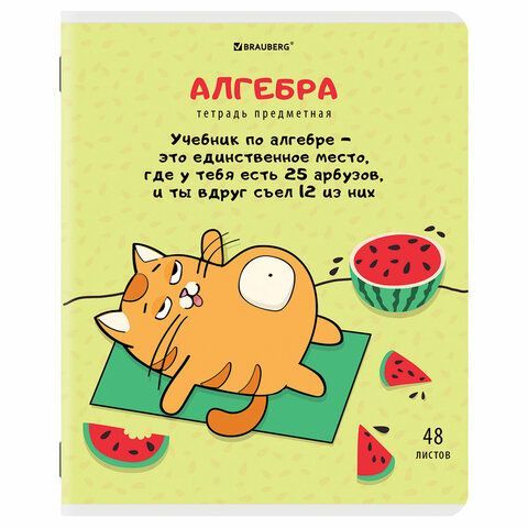 Тетрадь предметная &quot;КОТ-ЭНТУЗИАСТ&quot; 48 л., TWIN-лак, АЛГЕБРА, клетка, подсказ, BRAUBERG 10 шт., 404556