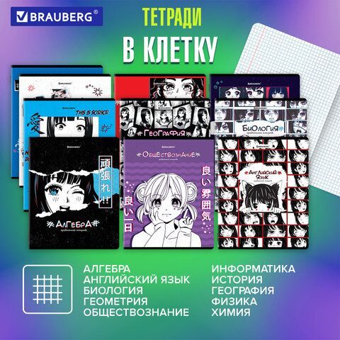 Тетради предметные, КОМПЛЕКТ 12 ПРЕДМЕТОВ, &quot;ANIME&quot;, 48 л., глянцевый УФ-лак, BRAUBERG, 404608