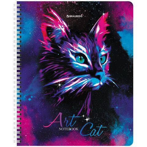 Тетради ДЭК А5 48 л. КОМПЛЕКТ 4 шт., BRAUBERG, гребень, клетка, TWIN лак, "Neon Cats", 404660