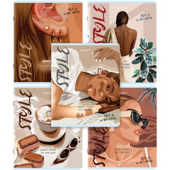 Тетради ДЭК А5 48 л. КОМПЛЕКТ 5 шт. BRAUBERG, скоба, клетка, матовая ламинация, лак, "Style", 404672