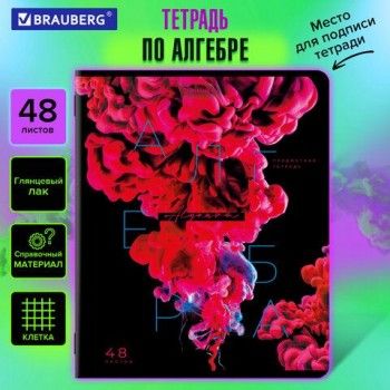 Тетрадь предметная PIGMENT 48 л., глянцевый УФ-лак, АЛГЕБРА, клетка, подсказ, BRAUBERG 10 шт., 404758