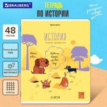 Тетрадь предметная DOG БОБИК 48 л., TWIN-лак, ИСТОРИЯ, клетка, подсказ, BRAUBERG 10 шт., 404789
