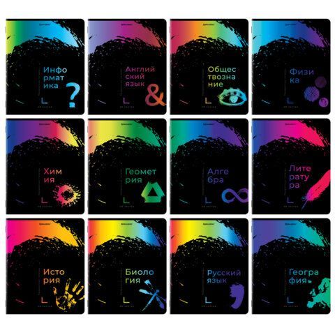 Тетради предметные, КОМПЛЕКТ 12 ПРЕДМЕТОВ, &quot;BRIGHT COLOURS&quot;, 48 л., матовая ламинация, лак, BRAUBERG, 404838