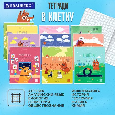 Тетради предметные, КОМПЛЕКТ 12 ПРЕДМЕТОВ, &quot;DOG БОБИК&quot;, 48 л., TWIN-лак, BRAUBERG, 404840