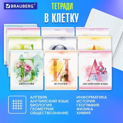 Тетради предметные, КОМПЛЕКТ 12 ПРЕДМЕТОВ, &quot;CALM&quot;, 48 л., матовая ламинация, лак, BRAUBERG, 404844