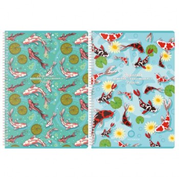 Тетради ДЭК А4 96 л. КОМПЛЕКТ 2 шт. BRAUBERG гребень, клетка, TWIN-лак, "Карпы Кои", 404882