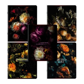 Тетради ДЭК А5 48 л. КОМПЛЕКТ 5 шт. BRAUBERG скоба, клетка, глянцевый лак, "Цветы", 404928