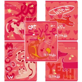 Тетради ДЭК А5 48 л. КОМПЛЕКТ 5 шт. BRAUBERG, скоба, клетка, TWIN-лак, "PINK MOOD", 404930