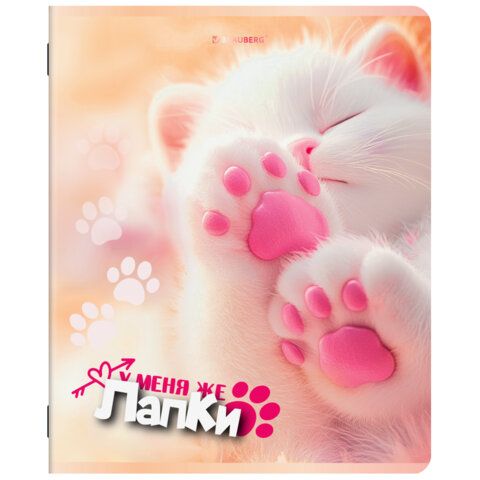 Тетради ДЭК А5 48 л. КОМПЛЕКТ 5 шт. BRAUBERG, скоба, клетка, SoftTouch, "ЛАПКИ", 404946