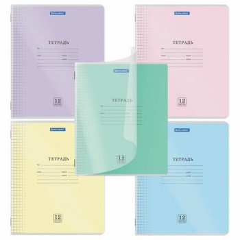 Тетрадь обложка пластик (прозрачный) 12л. клетка, BRAUBERG 20 шт. Smart Cover, АССОРТИ (в спайке), 405022