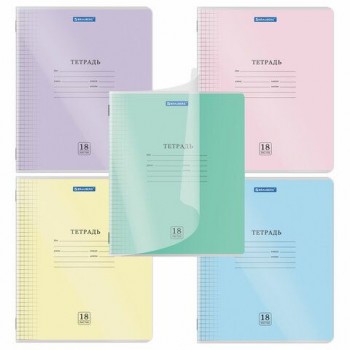 Тетрадь обложка пластик (прозрачный) 18л. клетка, BRAUBERG 20 шт. Smart Cover, АССОРТИ (в спайке), 405030