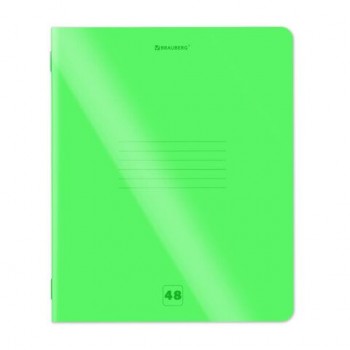 Тетрадь пластиковая обложка (НЕОН) А5 48 листов, скоба, клетка, BRAUBERG 20 шт. "Smart Cover", ЗЕЛЕНАЯ, 405038