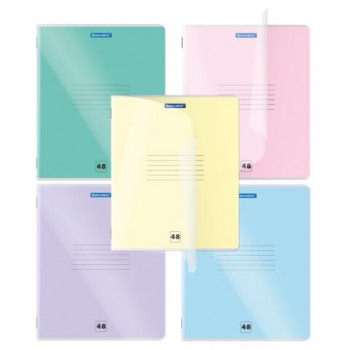 Тетрадь пластиковая обложка (прозрачная) А5 48 листов, скоба, клетка, BRAUBERG 20 шт. "Smart Cover", АССОРТИ (микс в спайке), 405041