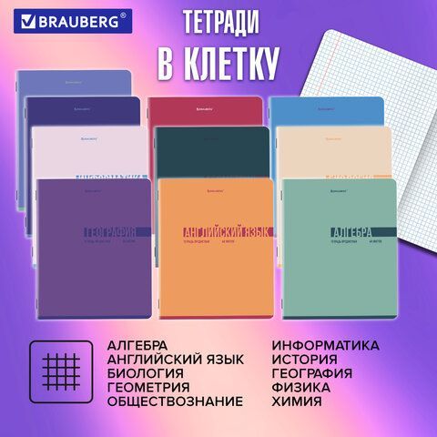Тетради предметные, КОМПЛЕКТ 12 ПРЕДМЕТОВ, 48л, обложка картон, BRAUBERG, VIBE, 405163