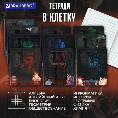 Тетради предметные, КОМПЛЕКТ 12 ПРЕДМЕТОВ, 48л, TWIN лак, BRAUBERG, ДАТЫ, 405173