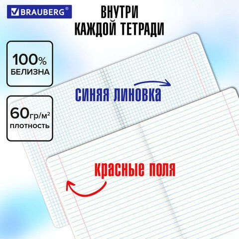 Тетради предметные, КОМПЛЕКТ 12 ПРЕДМЕТОВ, 48л, матовая ламинация, лак, BRAUBERG, MAJESTIC BLACK, 405177