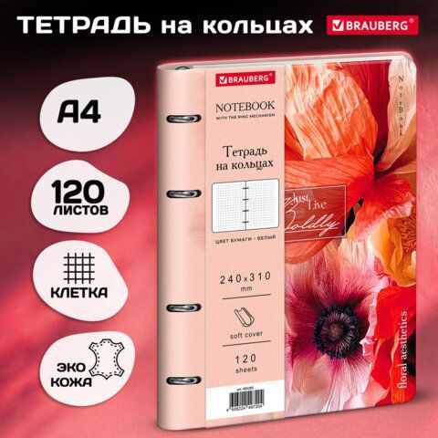 Тетрадь на кольцах БОЛЬШАЯ А4 240х310 120л, под кожу, BRAUBERG VISTA, Пейзаж, 405205