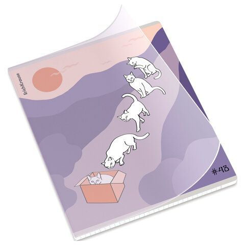 Тетрадь обложка пластик, А5 48л. скоба, клетка, ErichKrause, Cat Day (микс в спайке),, 54159