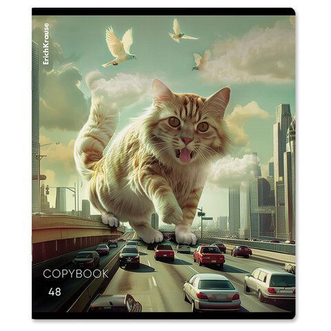 Тетрадь А5 48л. ErichKrause, скоба, клетка, глянцевая ламинация, Big City Cats(микс в, 63317