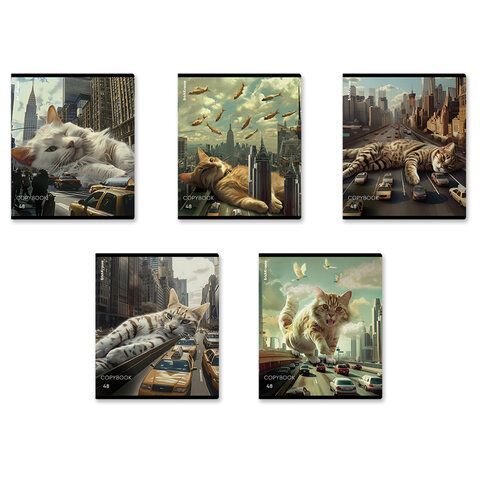 Тетрадь А5 48л. ErichKrause, скоба, клетка, глянцевая ламинация, Big City Cats(микс в, 63317