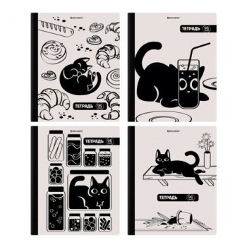 Тетрадь А5 96л. BRAUBERG 12 шт. на сшивке с корешком, клетка, обложка картон, Кот-Непоседа, 405292