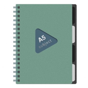 Тетрадь обложка пластик, А5 80л. гребень, 4 съемных разделителя, клетка, BRAUBERG, зеленый, 405367