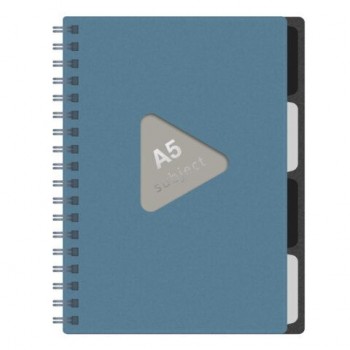 Тетрадь обложка пластик, А5 80л. гребень, 4 съемных разделителя, клетка, BRAUBERG, синий, 405368