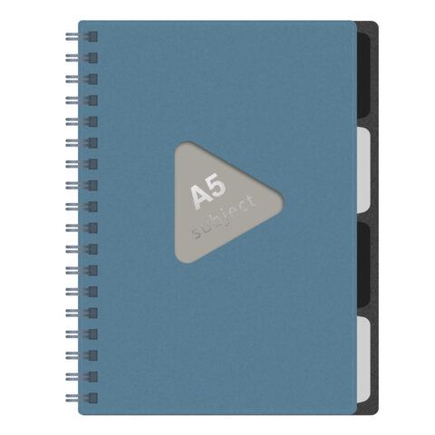 Тетрадь обложка пластик, А5 80л. гребень, 4 съемных разделителя, клетка, BRAUBERG, синий, 405368