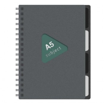 Тетрадь обложка пластик, А5 80л. гребень, 4 съемных разделителя, клетка, BRAUBERG, серый, 405369