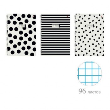 Тетрадь А4 96л. АЛЬТ гребень, клетка, глянцевая ламинация, BLACK&WHITE (3 вида), 7-96, 7-96-1354