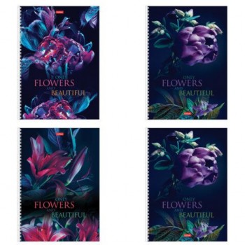 Тетрадь А4 96л. HATBER гребень, клетка, обложка картон, Beautiful flowers (микс в спайке), 086261, 96Т4В1гр