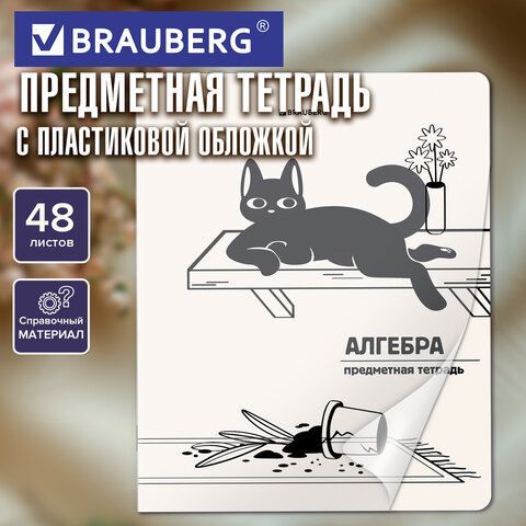 Тетрадь предметная КОТ-НЕПОСЕДА 48л, пластиковая обложка, АЛГЕБРА, клетка, подсказ, BRAUBERG 20 шт., 405527