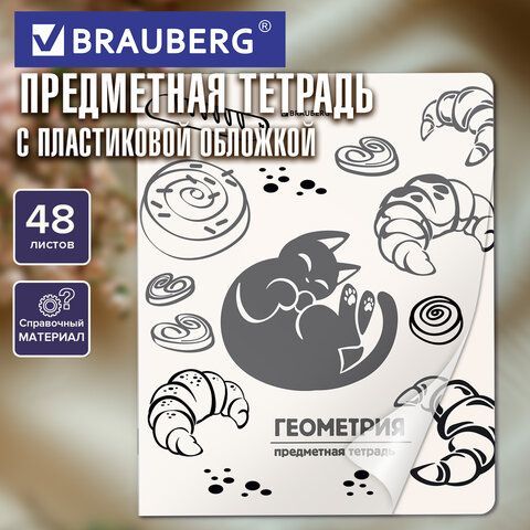 Тетрадь предметная КОТ-НЕПОСЕДА 48л, пластиковая обложка, ГЕОМЕТРИЯ, клетка, подсказ, BRAUBERG 20 шт., 405532