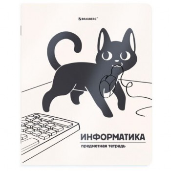 Тетрадь предметная КОТ-НЕПОСЕДА 48л, пластиковая обложка, ИНФОРМАТИКА, клетка, подсказ, BRAUBERG 20 шт., 405533