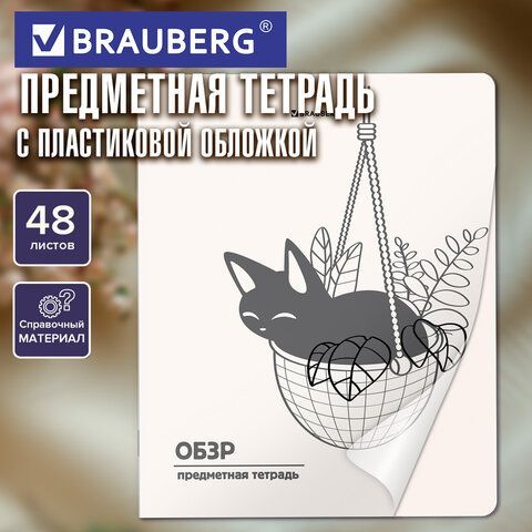 Тетрадь предметная КОТ-НЕПОСЕДА 48л, пластиковая обложка, ОБЗР, клетка, подсказ, BRAUBERG 20 шт., 405539