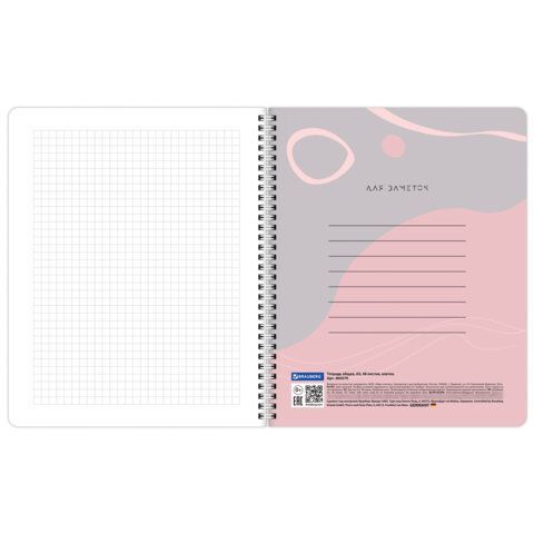 Тетради ДЭК А5 48 л. КОМПЛЕКТ 4 шт., BRAUBERG, гребень, клетка, 80 г/м2, SoftTouch, Minimal, 405579