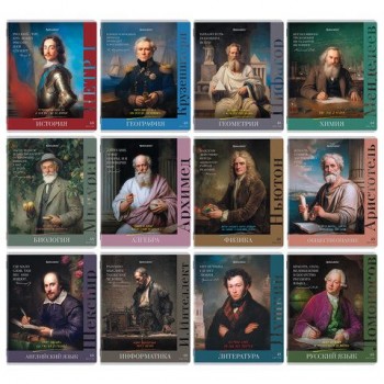 Тетради предметные, КОМПЛЕКТ 12 ПРЕДМЕТОВ, 48л, глянцевый лак, BRAUBERG, ВЕЛИКИЕ ЛЮДИ, 405605