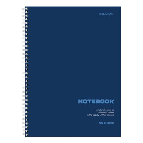 Тетрадь А4, 120 л., BRAUBERG, гребень, клетка, матовая ламинация, "Классика Blue", 405643