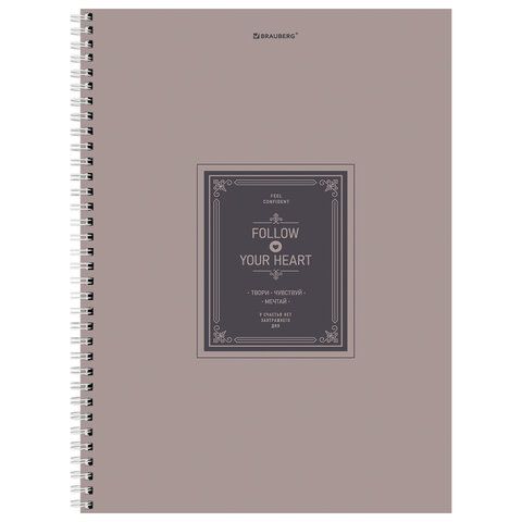 Тетрадь А4, 120 л., BRAUBERG, гребень, клетка, матовая ламинация, "Винтаж", 405644