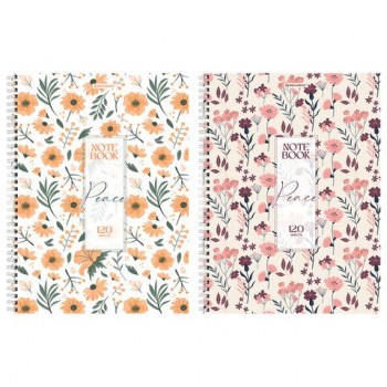 Тетрадь А4, 120 л., BRAUBERG, гребень, клетка, матовая ламинация, "Цветочный паттерн", 405646