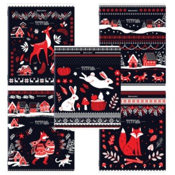 Тетрадь А5, 48 л., BRAUBERG 25 шт., скоба, клетка, TWIN-лак, Орнамент из сказки (микс в спайке), 405650