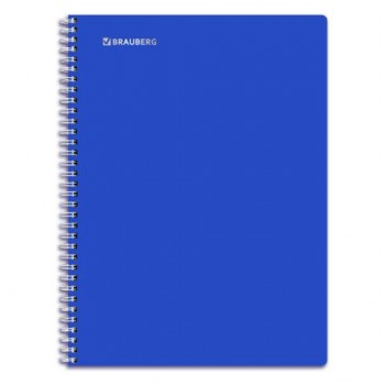 Тетрадь обложка пластик, А4, 96 л., гребень, клетка, фольга, МИНПРОМТОРГ, BRAUBERG 10 шт., Синяя, 405653