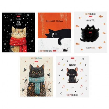 Тетрадь обложка пластик, А5 48л. скоба, линия, HATBER 25 шт., Котэ (микс в спайке), 091627, 48Т5В2пл