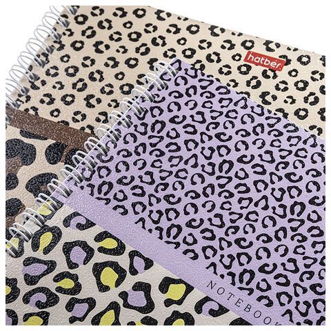 Тетрадь А4 80л. HATBER гребень, клетка, тиснение, LEO-принт (микс в спайке), 092755, 80Т4тВ1гр