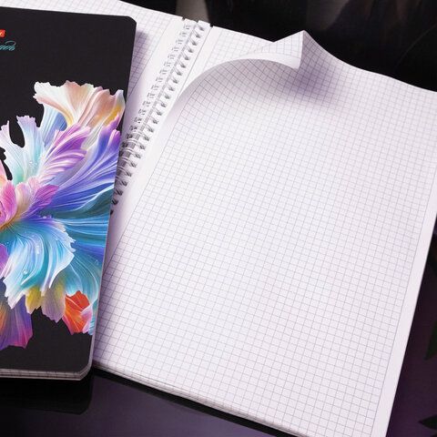 Тетрадь А4 96л. HATBER гребень, клетка, Soft-touch ламинация, 3D лак, Хрупкие лепестк, 96Т4лолВ1гр