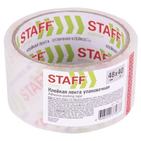 Клейкая лента упаковочная 48 мм x 40 м, прозрачная, толщина 40 микрон, STAFF 6 шт. CLASSIC, 440176
