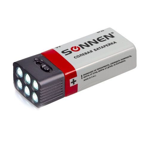 Батарейка SONNEN 2 шт., Крона (6R61, 6F22, 1604), солевая, 1 шт., в пленке, 451101
