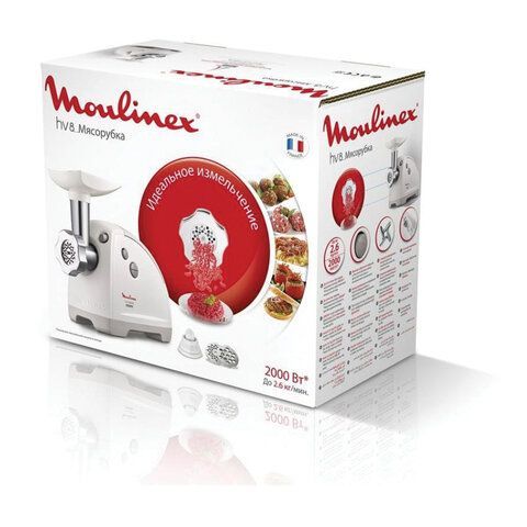 Мясорубка MOULINEX ME620132, мощность 2000 Вт, производительность 2,6 кг/мин., реверс, пластик, белая