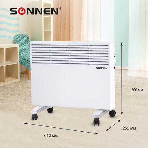 Обогреватель-конвектор SONNEN X-1500, 1500 Вт, напольная/настенная установка, белый, 453495